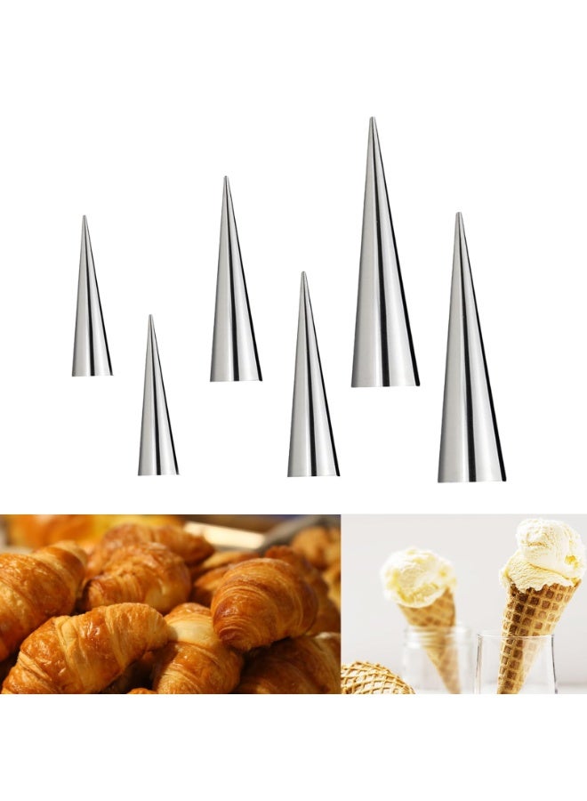 6 Pcs Horn Cannoli Tubes,Non-Stick Cream Horn Cones Tubes Stainless Steel Conical Croissant Pastry Baking Moulds,Cannoli Form Roll Mold Corner Shaper for Anniversary and Daily Use(3 Size) - Image 1