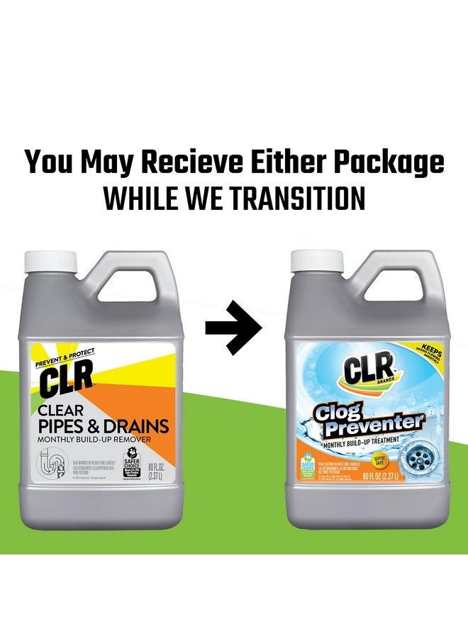 CLR CLR Brands® Clog Preventer Clear Pipes and Drains Monthly Drain Build Up Remover, Helps Degrade Sources of Clogs to Keep Drains Flowing Smoothly, Safe on All Pipes and Drains - 80 Ounce Bottle  - Image 2