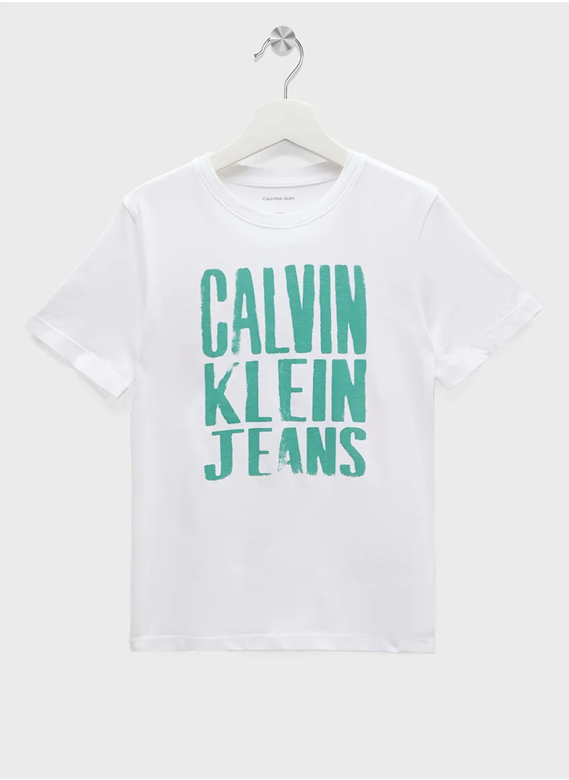 Calvin Klein Jeans Kids  Slogan Print Crew Neck T-Shirt