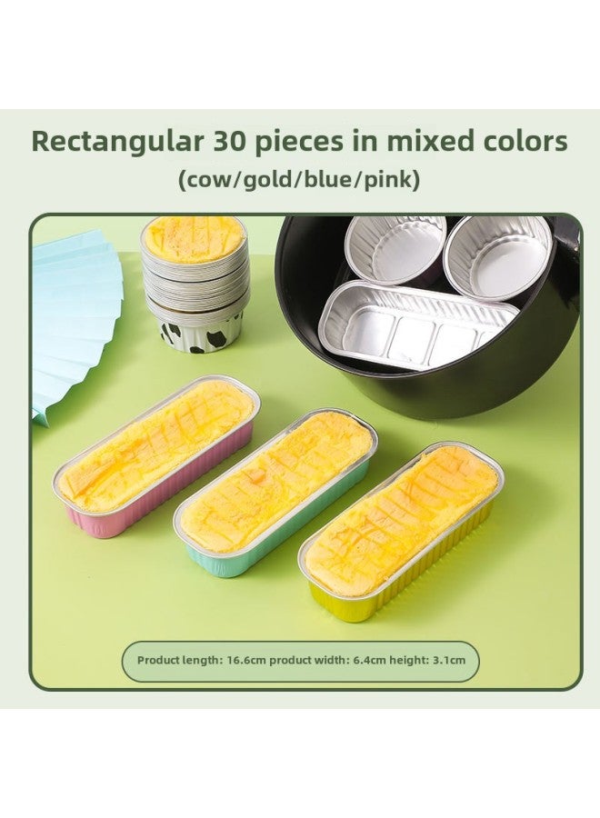 Food Grade Thickened Tin Paper Box Pudding Cup Disposable Commercial High Temperature Resistant Air Fryer Special Aluminum Foil Cup Wholesale-Specifications:Rectangular Pack Of 30 Pieces In Mixed Colors (cow/gold/blue/pink) - Image 1