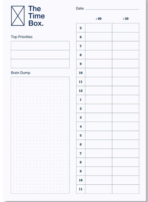The Time Box Daily Time Management Planner - Time Blocking To Do List Planning Pad, Blank Hourly Notepad - Personal Organizer Notepad for Work - Brain Dump Agenda Notebook - 60 Undated Sheets 7" x 10"