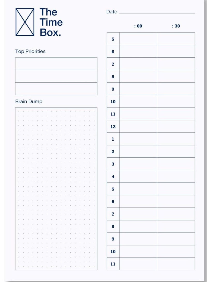 The Time Box Daily Time Management Planner - Time Blocking To Do List Planning Pad, Blank Hourly Notepad - Personal Organizer Notepad for Work - Brain Dump Agenda Notebook - 60 Undated Sheets 7" x 10"