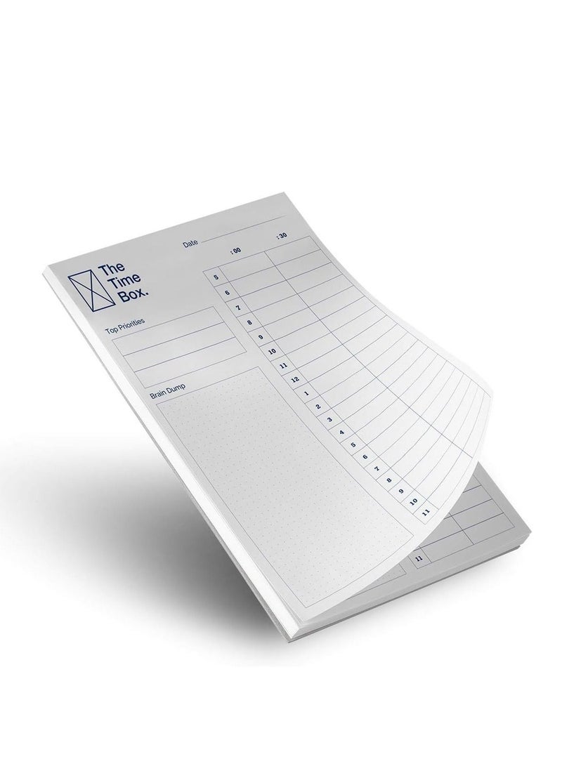 The Time Box Daily Time Management Planner - Time Blocking To Do List Planning Pad, Blank Hourly Notepad - Personal Organizer Notepad for Work - Brain Dump Agenda Notebook - 60 Undated Sheets 7" x 10"