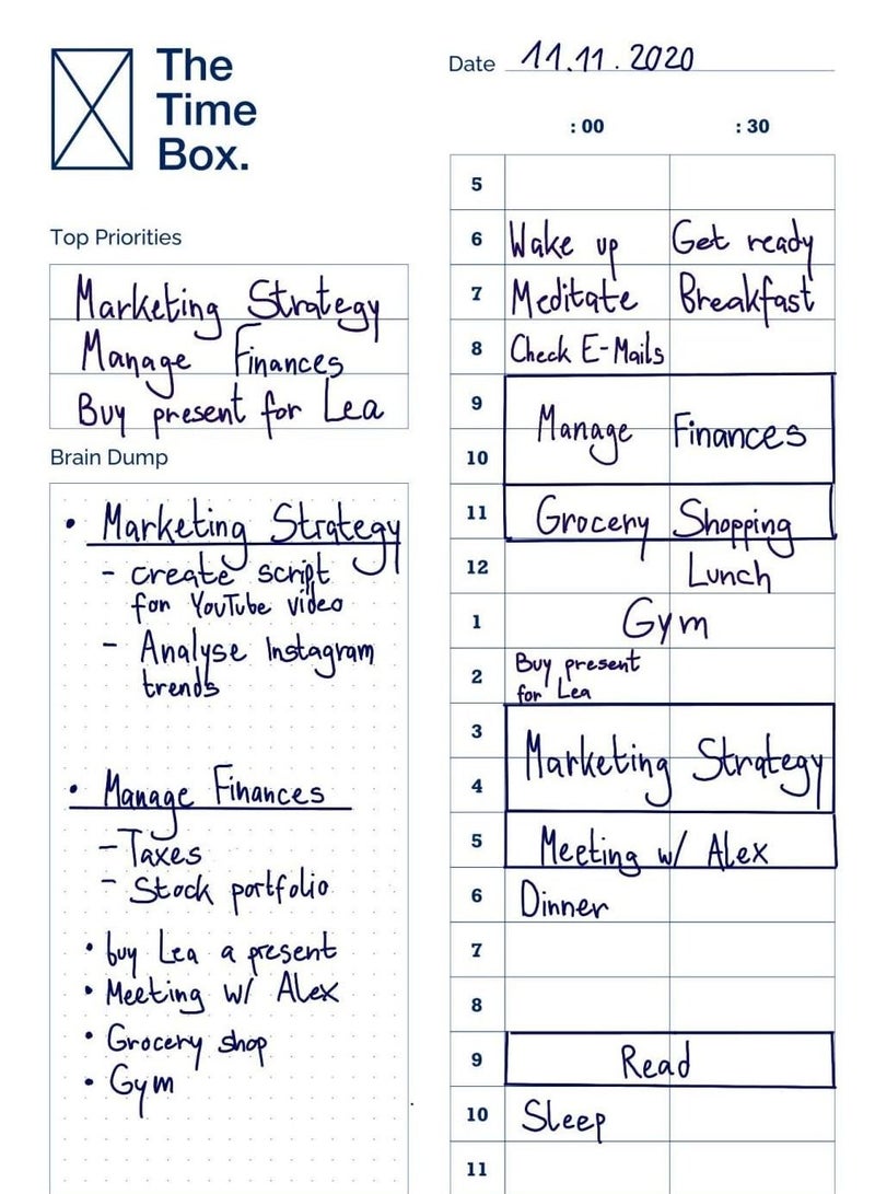 The Time Box Daily Time Management Planner - Time Blocking To Do List Planning Pad, Blank Hourly Notepad - Personal Organizer Notepad for Work - Brain Dump Agenda Notebook - 60 Undated Sheets 7" x 10"