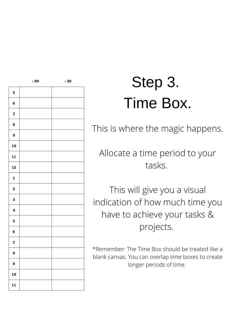 The Time Box Daily Time Management Planner - Time Blocking To Do List Planning Pad, Blank Hourly Notepad - Personal Organizer Notepad for Work - Brain Dump Agenda Notebook - 60 Undated Sheets 7" x 10"