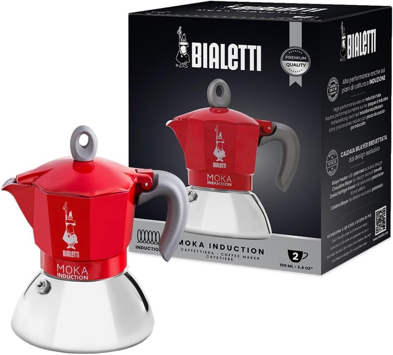BIALeTTI - Moka Induction, Moka Pot, Suitable for all Types of Hobs, 2 Cups Espresso (2.8 Oz), Red - Image 1