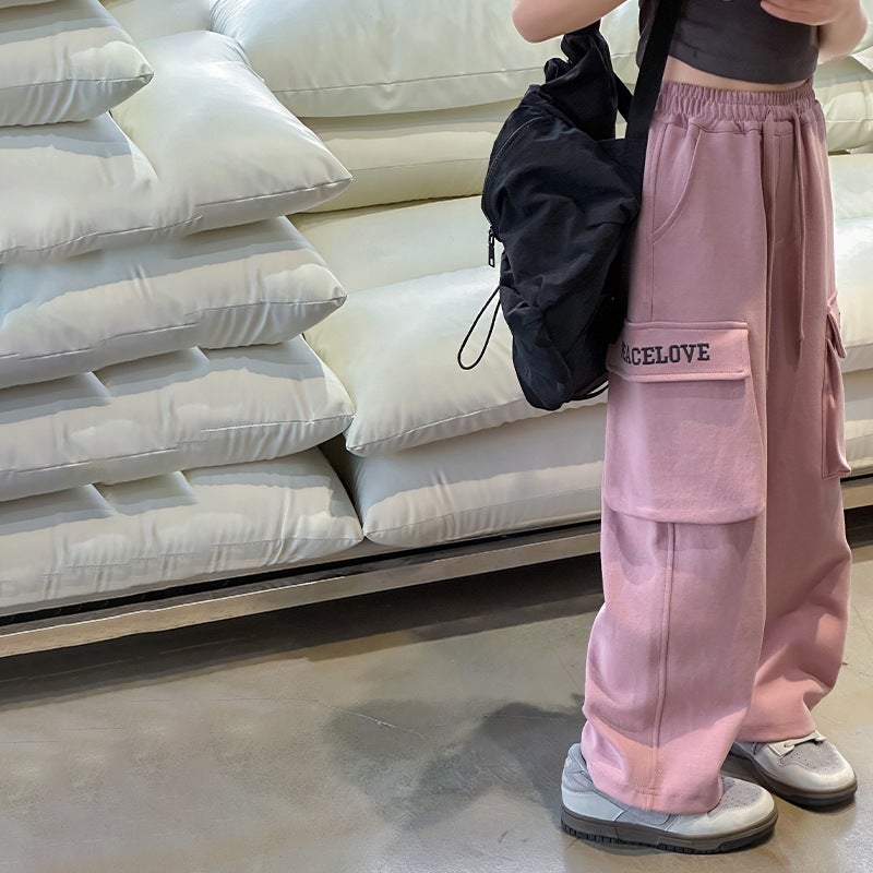 Girls' Workwear Casual Pants Children'S Sports Pants Girls' Spring Loose Straight Wide Leg Pants - Image 1