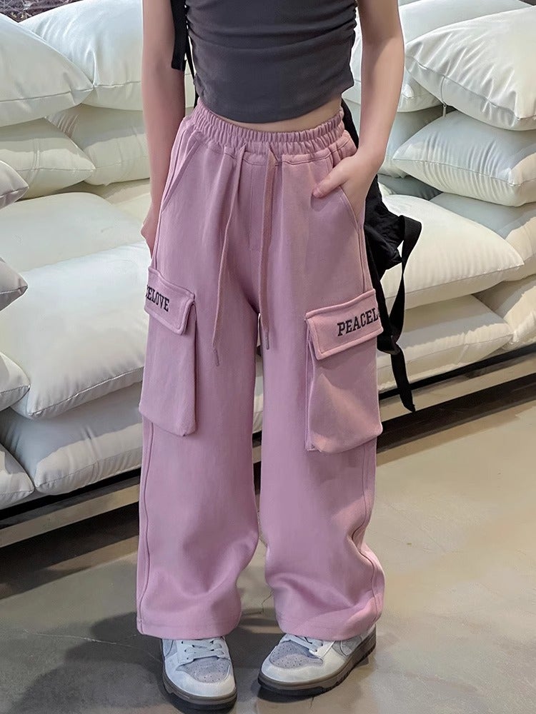 Girls' Workwear Casual Pants Children'S Sports Pants Girls' Spring Loose Straight Wide Leg Pants - Image 3