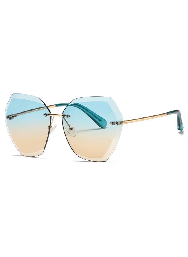 AEVOGUE Sunglasses For Women Over d Rimless Diamond Cutting Lens Sun Glasses AE0534 Gold Frame Upper Peafowl Green Lower Brown, One Size - Image 1