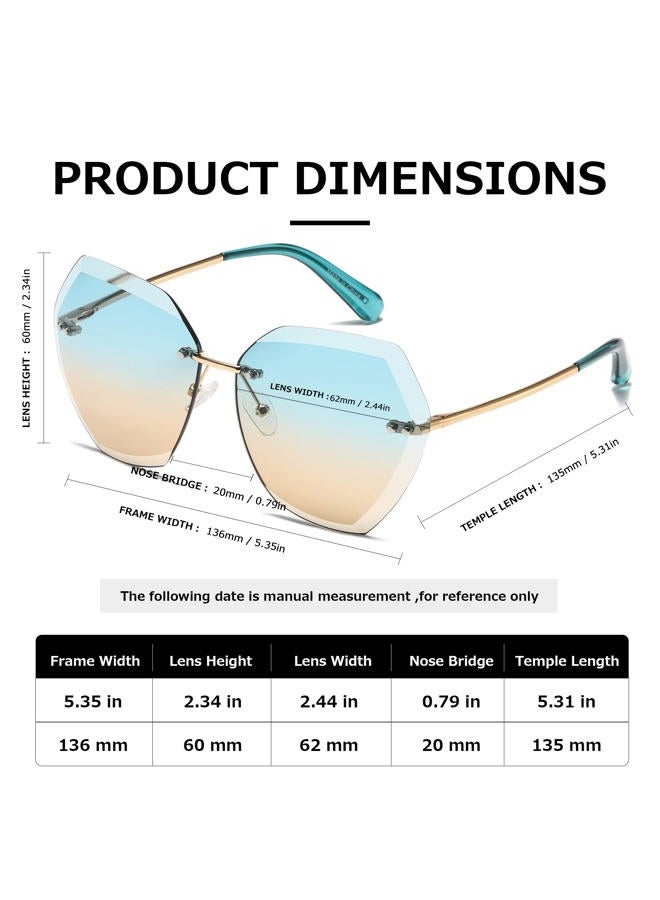 AEVOGUE Sunglasses For Women Over d Rimless Diamond Cutting Lens Sun Glasses AE0534 Gold Frame Upper Peafowl Green Lower Brown, One Size - Image 4