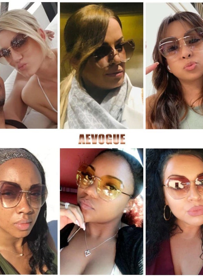 AEVOGUE Sunglasses For Women Over d Rimless Diamond Cutting Lens Sun Glasses AE0534 Gold Frame Upper Peafowl Green Lower Brown, One Size - Image 3