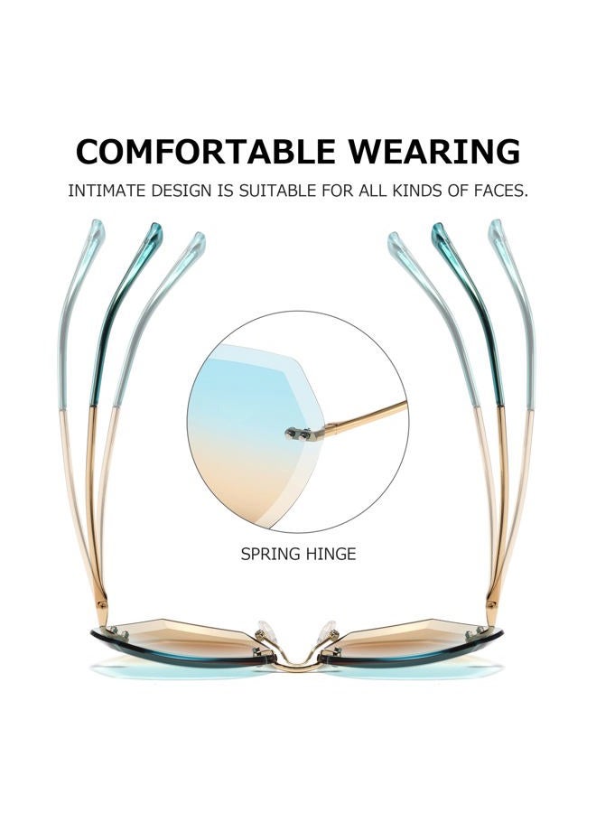 AEVOGUE Sunglasses For Women Over d Rimless Diamond Cutting Lens Sun Glasses AE0534 Gold Frame Upper Peafowl Green Lower Brown, One Size - Image 5