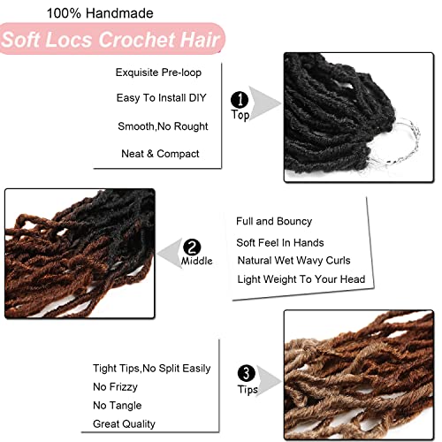Ahrencan Faux Locs Crochet Hair 24 Inch,Soft Goddess Locs Crotchet Hair, 6 Packs Long Three Tone Locs Crochet Braids Pre looped Wavy Dreads Extensions Crotchet Braiding Hair(24”,T1B/30/27) - Image 3