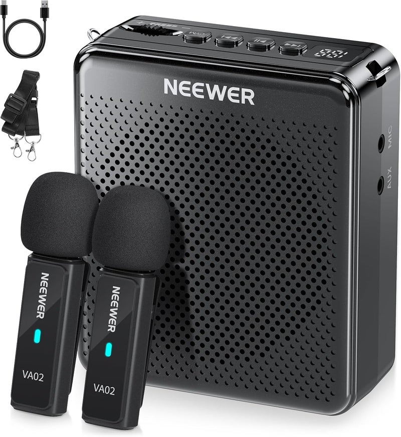 VA02 Voice Amplifier with Wireless Microphone, Portable Mini USB C Rechargeable Noise Cancelling Sound Speaker Megaphone & Mic Set, 10Hrs, 15m Range for Classroom Teachers Trainers Tour Guides - Image 1
