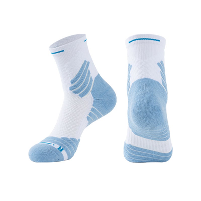 Generic Basketball socks combat professional elite running socks mens mid-length high-top thickened towel bottom bullfighting sports socks Sky Blue - Image 1