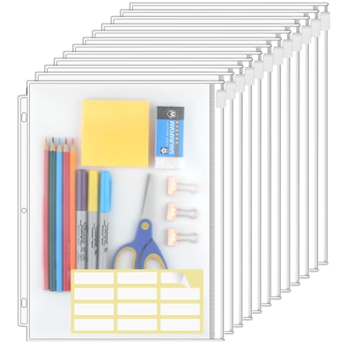 KTRIO Letter Size Binder Pockets 3 Ring Binder Zipper Pouch 12 Pack, 3 Holes Clear PVC Loose Leaf Bags 8.5"×11" Document Folders for Business Office School Supplies - Image 1