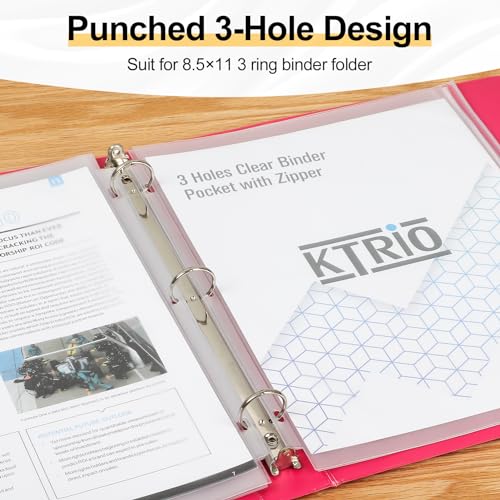 KTRIO Letter Size Binder Pockets 3 Ring Binder Zipper Pouch 12 Pack, 3 Holes Clear PVC Loose Leaf Bags 8.5"×11" Document Folders for Business Office School Supplies - Image 4