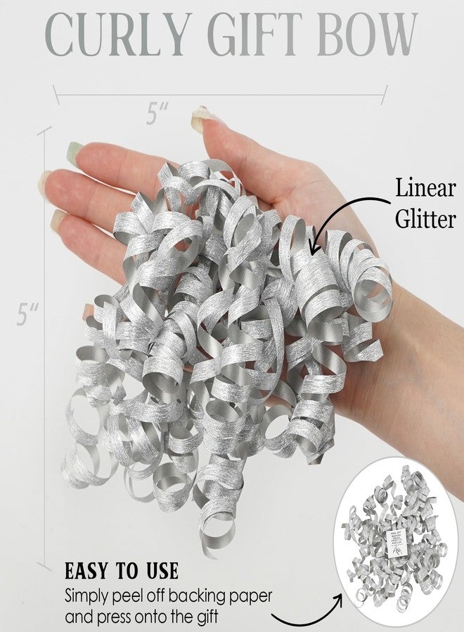 MEEDEE 5 Inch Silver Self-Adhesive Linear Glitter Curly Gift Bows – Perfect for Christmas, Holiday, and All-Occasion Decorations on Gift Wrapping Paper, Gift Bags, and Boxes (12 Count - Image 2