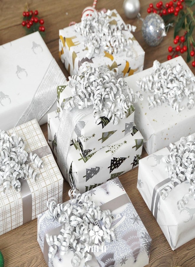 MEEDEE 5 Inch Silver Self-Adhesive Linear Glitter Curly Gift Bows – Perfect for Christmas, Holiday, and All-Occasion Decorations on Gift Wrapping Paper, Gift Bags, and Boxes (12 Count - Image 5