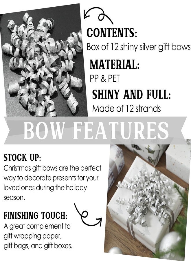 MEEDEE 5 Inch Silver Self-Adhesive Linear Glitter Curly Gift Bows – Perfect for Christmas, Holiday, and All-Occasion Decorations on Gift Wrapping Paper, Gift Bags, and Boxes (12 Count - Image 3