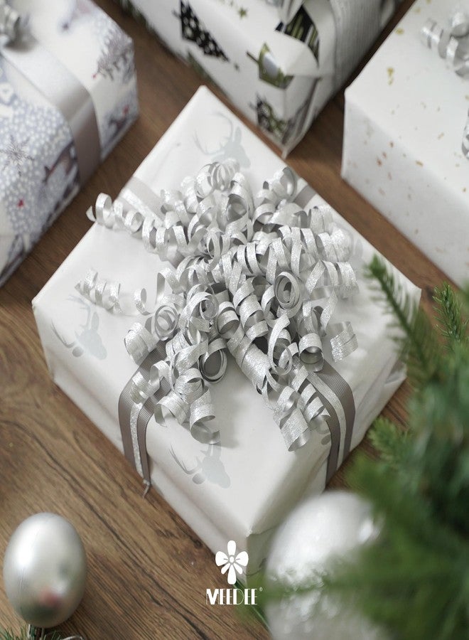 MEEDEE 5 Inch Silver Self-Adhesive Linear Glitter Curly Gift Bows – Perfect for Christmas, Holiday, and All-Occasion Decorations on Gift Wrapping Paper, Gift Bags, and Boxes (12 Count - Image 4