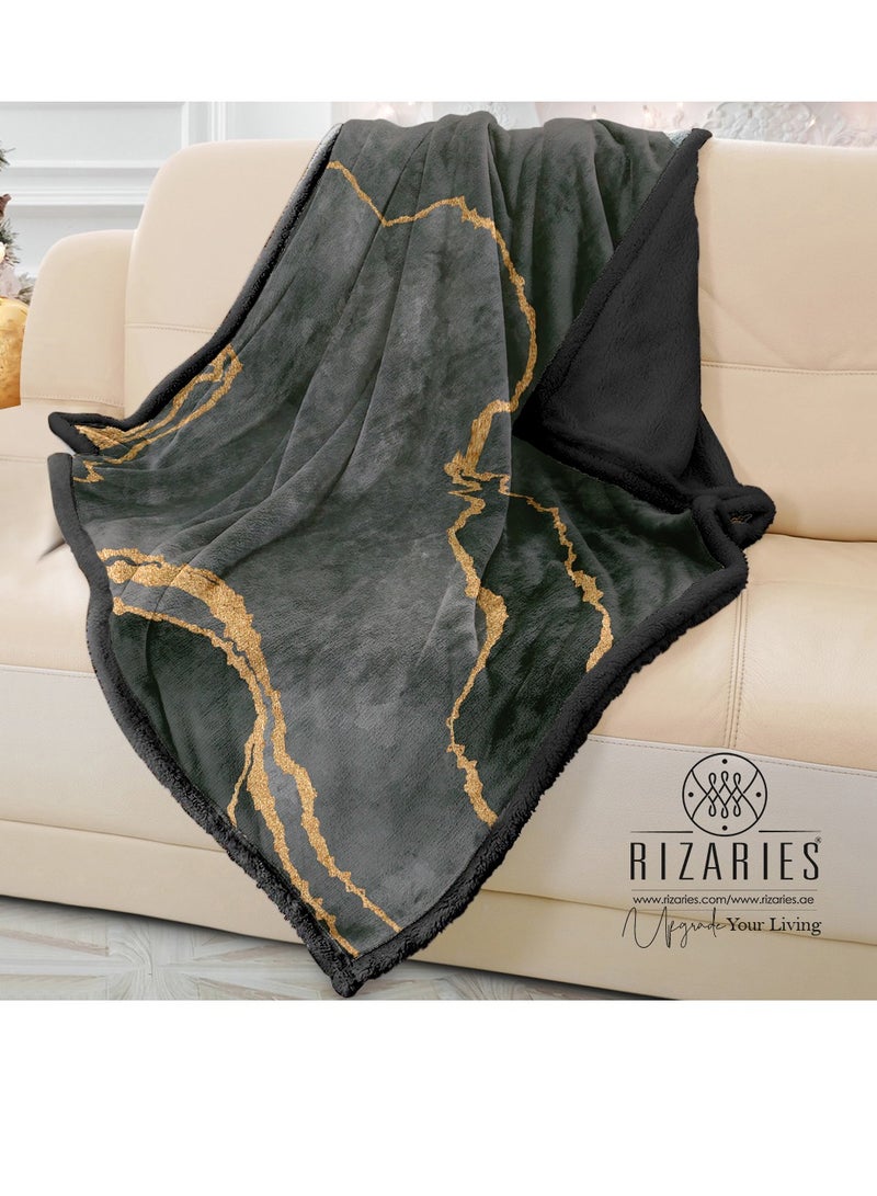 RIZARIES Soft Grey Gold Abstract Sofa Blanket Throw - Image 1