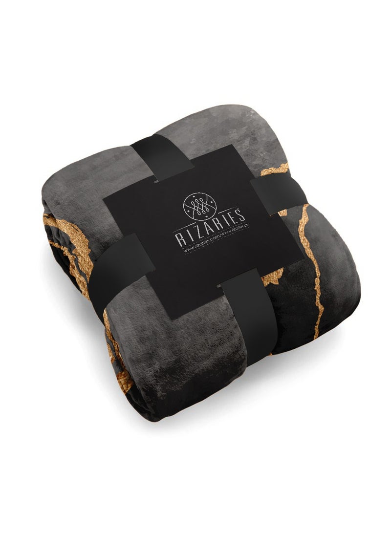 RIZARIES Soft Grey Gold Abstract Sofa Blanket Throw - Image 2
