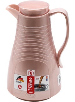 Valk Valk Vacuum Flask with Double Wall Glass, Wide Mouth with Anti-Leakage Cap Double Walled Travel Mug, Metallic Pink, 1 Liter 