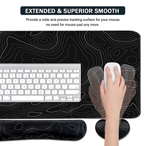 Yunoble Topographic Large Mouse Pad and Keyboard Wrist Rest, Desk Pad for Keyboard and Mouse, 4-in-1 Large Gaming Mouse Pad with Wrist Support, Non-Slip Desk Mat for Home Office Study Game-Topographic Contour - Image 5