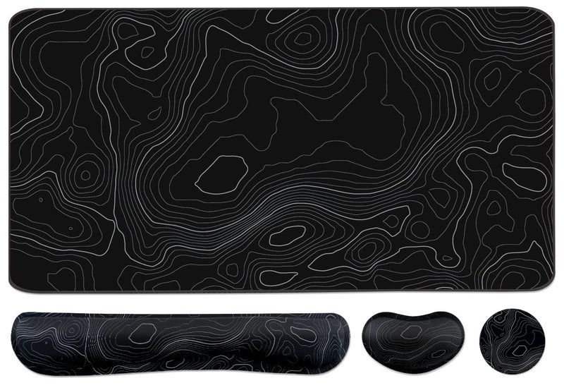 Yunoble Topographic Large Mouse Pad and Keyboard Wrist Rest, Desk Pad for Keyboard and Mouse, 4-in-1 Large Gaming Mouse Pad with Wrist Support, Non-Slip Desk Mat for Home Office Study Game-Topographic Contour - Image 1