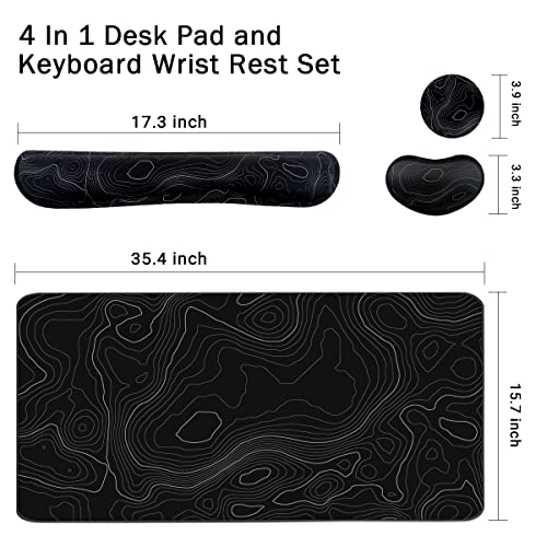 Yunoble Topographic Large Mouse Pad and Keyboard Wrist Rest, Desk Pad for Keyboard and Mouse, 4-in-1 Large Gaming Mouse Pad with Wrist Support, Non-Slip Desk Mat for Home Office Study Game-Topographic Contour - Image 2