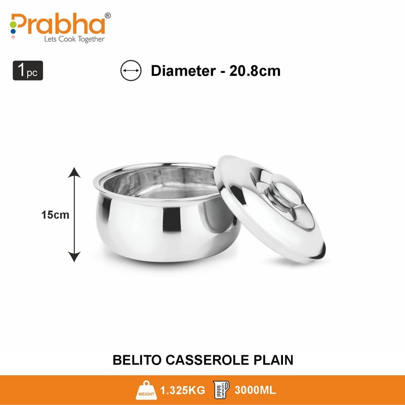 Prabha Stainless Steel Casserole for Cooking 3000ml Stainless Steel Casserole for Roti CaseHot Case Rice Gravy Multipurpose Use Induction Gas Stove Friendly Belito 3L - Image 3