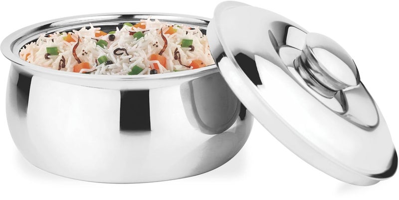 Prabha Stainless Steel Casserole for Cooking 3000ml Stainless Steel Casserole for Roti CaseHot Case Rice Gravy Multipurpose Use Induction Gas Stove Friendly Belito 3L - Image 1