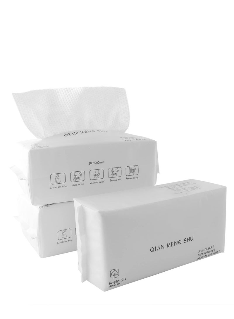 مناديل وجهDisposable - مناديل إزالة مكياج خالية من الوبر، مناديل تنظيف لطيفة يومية للبشرة الحساسة، 3 عبوات تحتوي كل منها على 100 منديل، مثالية لإزالة المكياج بسهولة. - Image 1