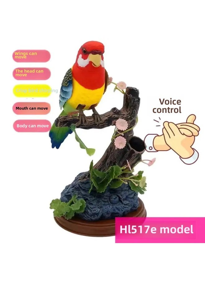Net Red Electric Parrot Simulation Bird Will Call Voice-activated Induction Electronic Bird Baby 3-6 Educational Toy Gift-Color:Crispy Bird Mining Fake Tree Model-hl517e-Specifications:Battery Version [free Three Batteries]  - Image 1