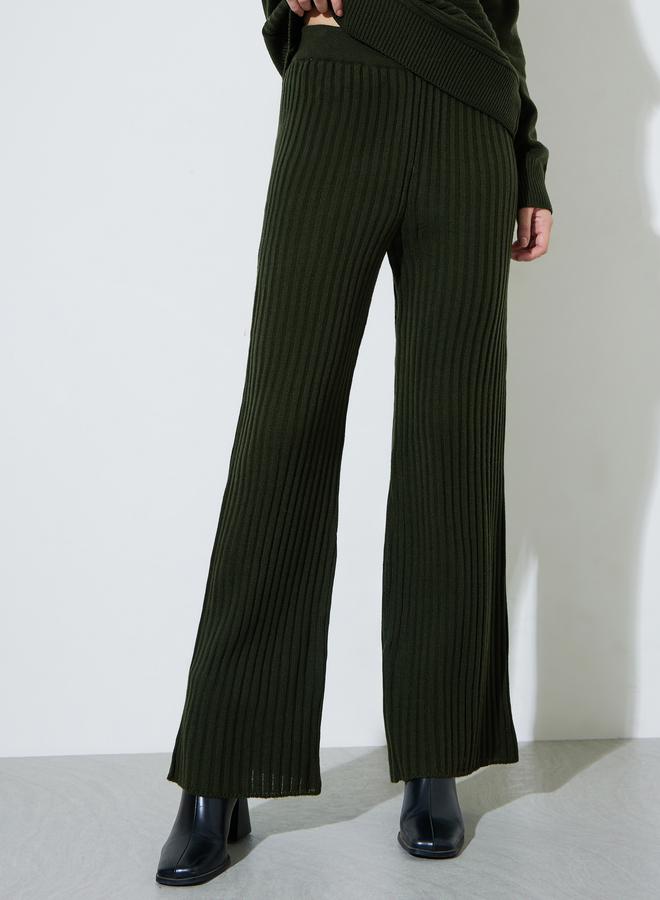 Styli Olive Green Ribbed Knit Sweater and Pants Co-Ord Set - Image 5