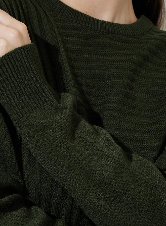 Styli Olive Green Ribbed Knit Sweater and Pants Co-Ord Set - Image 4