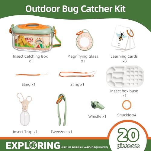 KOALA DIARY Bug Catcher for Kids Explorer Bug Catching KitMagnifying Glass Tweezers Whistle Compass Learning Guide Insect Habitat Outdoor Toys3 Year Kids Bug Catcher Set - Image 5
