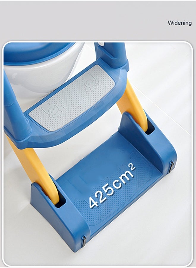 Children's Toilet Seat Supplies-Auxiliary Toilet Ladder, Infant Baby Ladder Folding Toilet Seat (Three-In-One Blue PVC)