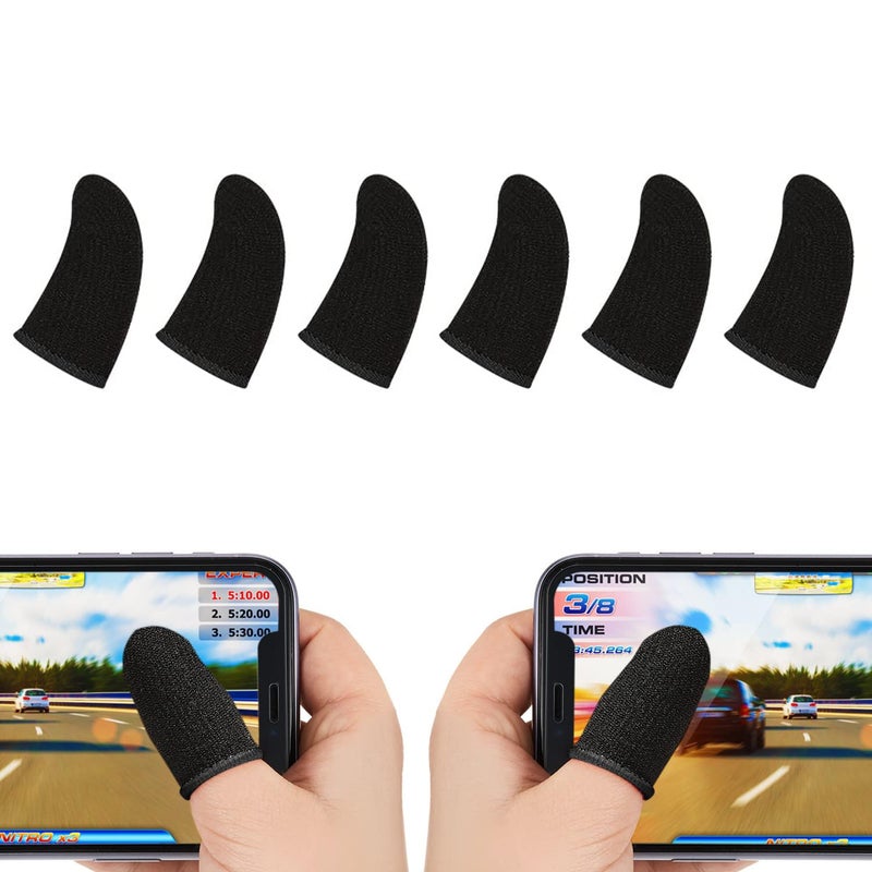 JOYUS Finger Sleeves for Gaming, Gamer Thumb Sleeves Mobile Gaming Stabilizer Compression Support Sleeve, PUBG Finger Gloves for Gaming Mobile Phone Game Finger Covers Wrap, Black, 3 Pairs - Image 1