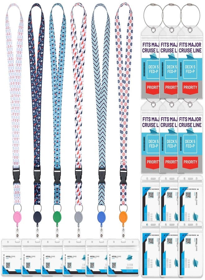 Billbotk Lanyards for Cruise Ship Card, 6 Sets Retractable Lanyard Key Card Holder Badge Reels with Waterproof Luggage Tags ID Holders Essentials Accessories RS5002MN - Image 1