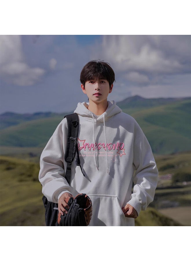 Maybeyond Hooded Sweatshirt For Men, Trendy Autumn And Winter American-style Hoodie, Hong Kong Style Loose-fitting Couple's Top Ma47 White 3XL - Image 3