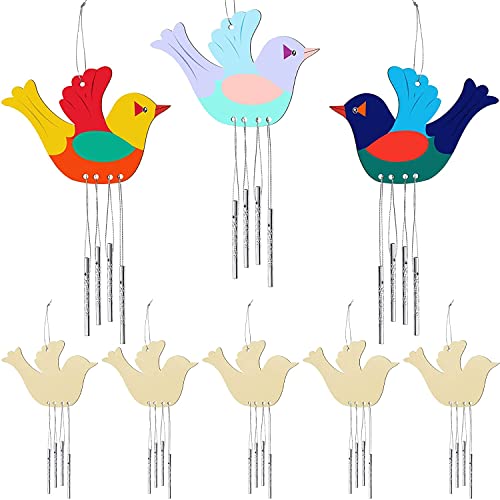 Cliths Pack of 8 Pieces Bird Wooden Wind Chime Craft Decorative Hanging Wind Chime for Indoor Outdoor Home Arts and Crafts Decoration - Image 1