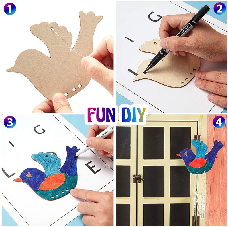 Cliths Pack of 8 Pieces Bird Wooden Wind Chime Craft Decorative Hanging Wind Chime for Indoor Outdoor Home Arts and Crafts Decoration - Image 2