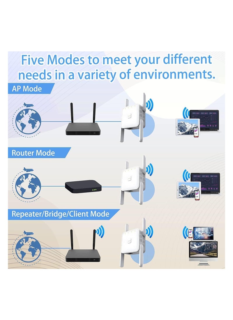 أنمي - موسع WiFi 2.4G/5G مكرر ثنائي النطاق، بسرعة 1200 ميجابت في الثانية مع منفذ إيثرنت الأبيض - Image 1
