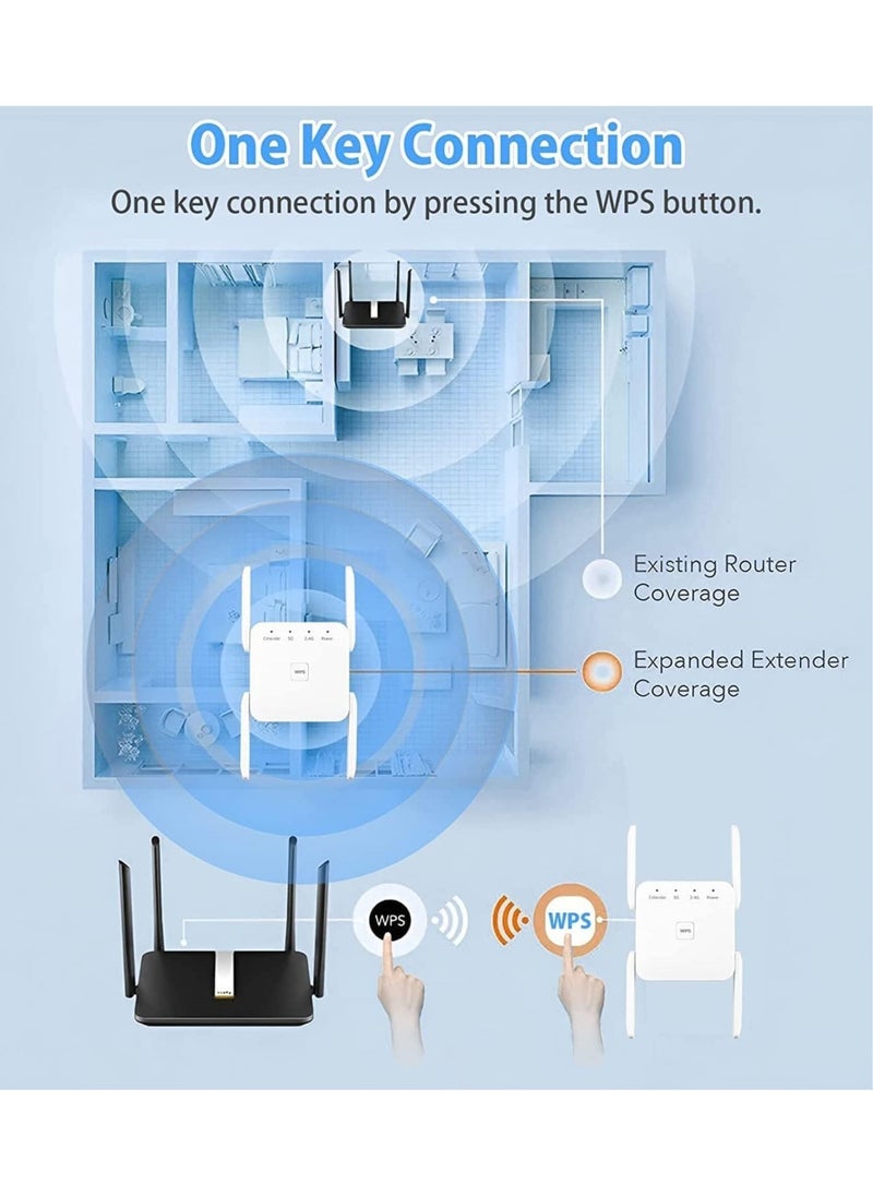 أنمي - موسع WiFi 2.4G/5G مكرر ثنائي النطاق، بسرعة 1200 ميجابت في الثانية مع منفذ إيثرنت الأبيض - Image 1