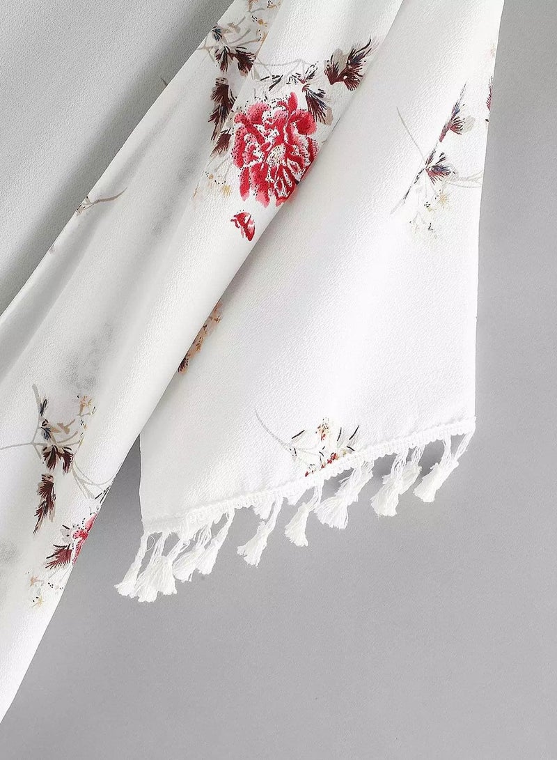 Fringe Trim Florals Kimono - Image 4