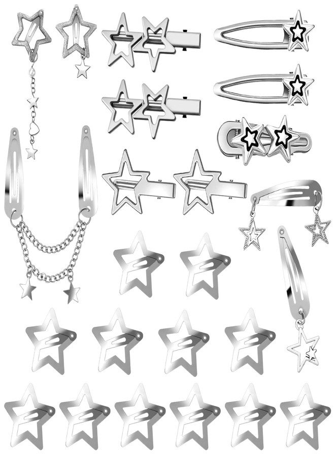 Quilax 24Pcs Y2k Star Hair Clips for Women, Vintage Star Hair Clips Silver, Stars y2k Accessories for Grunge, Party, Daily Use - Image 1