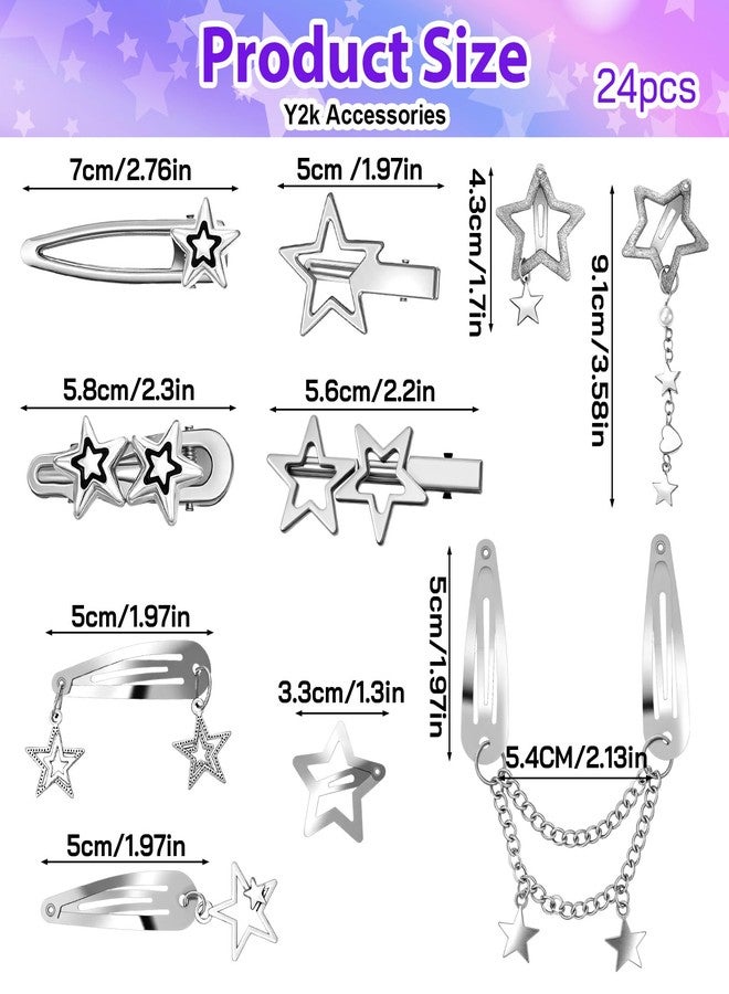 Quilax 24Pcs Y2k Star Hair Clips for Women, Vintage Star Hair Clips Silver, Stars y2k Accessories for Grunge, Party, Daily Use - Image 2