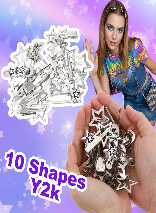 Quilax 24Pcs Y2k Star Hair Clips for Women, Vintage Star Hair Clips Silver, Stars y2k Accessories for Grunge, Party, Daily Use - Image 4